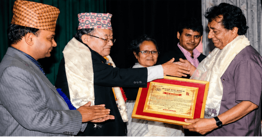 Sudhir Raj Adhikari at an award felicitation ceremony
